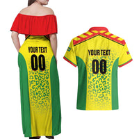 Custom Football Guyana Couples Matching Off Shoulder Maxi Dress and Hawaiian Shirt Golden Jaguars