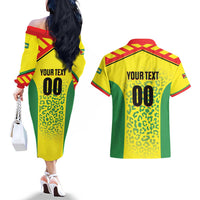 Custom Football Guyana Couples Matching Off The Shoulder Long Sleeve Dress and Hawaiian Shirt Golden Jaguars
