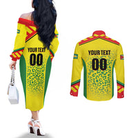 Custom Football Guyana Couples Matching Off The Shoulder Long Sleeve Dress and Long Sleeve Button Shirt Golden Jaguars