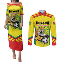 Custom Football Guyana Couples Matching Puletasi and Long Sleeve Button Shirt Golden Jaguars
