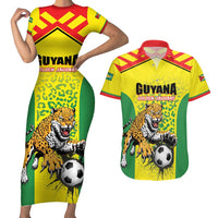 Custom Football Guyana Couples Matching Short Sleeve Bodycon Dress and Hawaiian Shirt Golden Jaguars