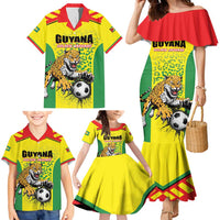 Custom Football Guyana Family Matching Mermaid Dress and Hawaiian Shirt Golden Jaguars