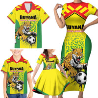 Custom Football Guyana Family Matching Short Sleeve Bodycon Dress and Hawaiian Shirt Golden Jaguars