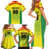Custom Football Guyana Family Matching Short Sleeve Bodycon Dress and Hawaiian Shirt Golden Jaguars