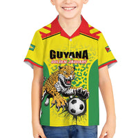 Custom Football Guyana Family Matching Short Sleeve Bodycon Dress and Hawaiian Shirt Golden Jaguars