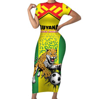Custom Football Guyana Short Sleeve Bodycon Dress Golden Jaguars