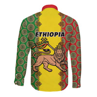 Ethiopia Long Sleeve Button Shirt Ethiopian Lion Of Judah With African Pattern - Wonder Print Shop