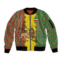 Ethiopia Sleeve Zip Bomber Jacket Ethiopian Lion Of Judah With African Pattern - Wonder Print Shop