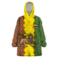 Ethiopia Wearable Blanket Hoodie Ethiopian Lion Of Judah With African Pattern - Wonder Print Shop