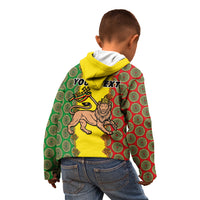 Personalised Ethiopia Kid Hoodie Ethiopian Lion Of Judah With African Pattern - Wonder Print Shop