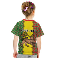 Personalised Ethiopia Kid T Shirt Ethiopian Lion Of Judah With African Pattern - Wonder Print Shop