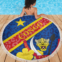 Congo DR Beach Blanket Coat Of Arms Leopard Pattern - Wonder Print Shop