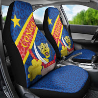 Congo DR Car Seat Cover Coat Of Arms Leopard Pattern - Wonder Print Shop