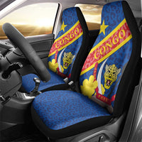 Congo DR Car Seat Cover Coat Of Arms Leopard Pattern - Wonder Print Shop