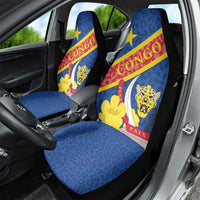 Congo DR Car Seat Cover Coat Of Arms Leopard Pattern - Wonder Print Shop