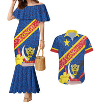 Congo DR Couples Matching Mermaid Dress and Hawaiian Shirt Coat Of Arms Leopard Pattern - Wonder Print Shop