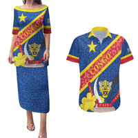 Congo DR Couples Matching Puletasi and Hawaiian Shirt Coat Of Arms Leopard Pattern - Wonder Print Shop