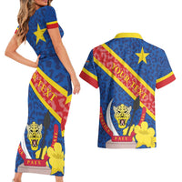 Congo DR Couples Matching Short Sleeve Bodycon Dress and Hawaiian Shirt Coat Of Arms Leopard Pattern - Wonder Print Shop