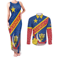 Congo DR Couples Matching Tank Maxi Dress and Long Sleeve Button Shirt Coat Of Arms Leopard Pattern - Wonder Print Shop