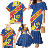 Congo DR Family Matching Mermaid Dress and Hawaiian Shirt Coat Of Arms Leopard Pattern - Wonder Print Shop