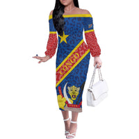 Congo DR Family Matching Off The Shoulder Long Sleeve Dress and Hawaiian Shirt Coat Of Arms Leopard Pattern - Wonder Print Shop