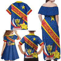 Congo DR Family Matching Off Shoulder Maxi Dress and Hawaiian Shirt Coat Of Arms Leopard Pattern - Wonder Print Shop