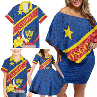 Congo DR Family Matching Off Shoulder Short Dress and Hawaiian Shirt Coat Of Arms Leopard Pattern - Wonder Print Shop