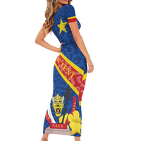 Congo DR Family Matching Short Sleeve Bodycon Dress and Hawaiian Shirt Coat Of Arms Leopard Pattern - Wonder Print Shop