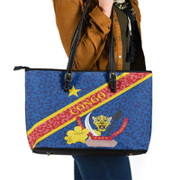 Congo DR Leather Tote Bag Coat Of Arms Leopard Pattern - Wonder Print Shop