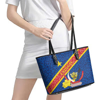 Congo DR Leather Tote Bag Coat Of Arms Leopard Pattern - Wonder Print Shop