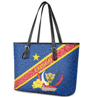 Congo DR Leather Tote Bag Coat Of Arms Leopard Pattern - Wonder Print Shop