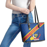 Congo DR Leather Tote Bag Coat Of Arms Leopard Pattern - Wonder Print Shop