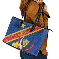 Congo DR Leather Tote Bag Coat Of Arms Leopard Pattern - Wonder Print Shop