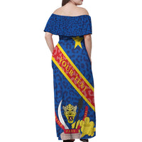 Congo DR Off Shoulder Maxi Dress Coat Of Arms Leopard Pattern - Wonder Print Shop