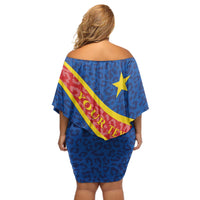 Congo DR Off Shoulder Short Dress Coat Of Arms Leopard Pattern - Wonder Print Shop