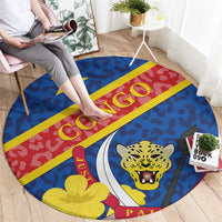 Congo DR Round Carpet Coat Of Arms Leopard Pattern