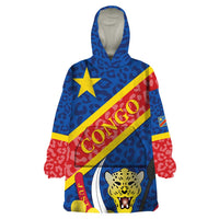 Congo DR Wearable Blanket Hoodie Coat Of Arms Leopard Pattern - Wonder Print Shop