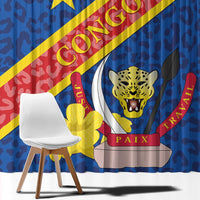 Congo DR Window Curtain Coat Of Arms Leopard Pattern - Wonder Print Shop