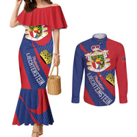 Liechtenstein Couples Matching Mermaid Dress and Long Sleeve Button Shirt Coat Of Arms Blue Red Color