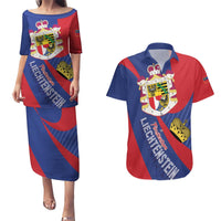 Liechtenstein Couples Matching Puletasi and Hawaiian Shirt Coat Of Arms Blue Red Color - Wonder Print Shop