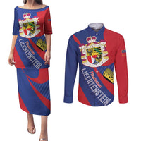 Liechtenstein Couples Matching Puletasi and Long Sleeve Button Shirt Coat Of Arms Blue Red Color - Wonder Print Shop