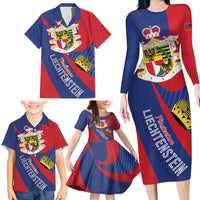 Liechtenstein Family Matching Long Sleeve Bodycon Dress and Hawaiian Shirt Coat Of Arms Blue Red Color - Wonder Print Shop