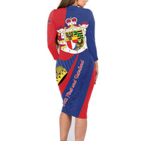 Liechtenstein Family Matching Long Sleeve Bodycon Dress and Hawaiian Shirt Coat Of Arms Blue Red Color - Wonder Print Shop