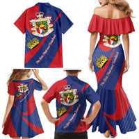 Liechtenstein Family Matching Mermaid Dress and Hawaiian Shirt Coat Of Arms Blue Red Color - Wonder Print Shop