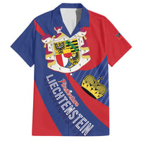 Liechtenstein Family Matching Off Shoulder Maxi Dress and Hawaiian Shirt Coat Of Arms Blue Red Color - Wonder Print Shop
