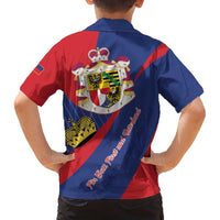 Liechtenstein Family Matching Off Shoulder Short Dress and Hawaiian Shirt Coat Of Arms Blue Red Color - Wonder Print Shop