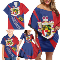 Liechtenstein Family Matching Off Shoulder Short Dress and Hawaiian Shirt Coat Of Arms Blue Red Color - Wonder Print Shop
