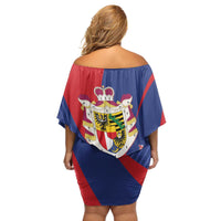 Liechtenstein Family Matching Off Shoulder Short Dress and Hawaiian Shirt Coat Of Arms Blue Red Color - Wonder Print Shop