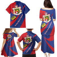 Liechtenstein Family Matching Puletasi and Hawaiian Shirt Coat Of Arms Blue Red Color - Wonder Print Shop