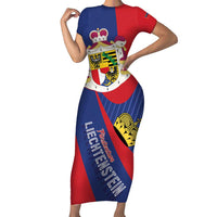 Liechtenstein Family Matching Short Sleeve Bodycon Dress and Hawaiian Shirt Coat Of Arms Blue Red Color - Wonder Print Shop